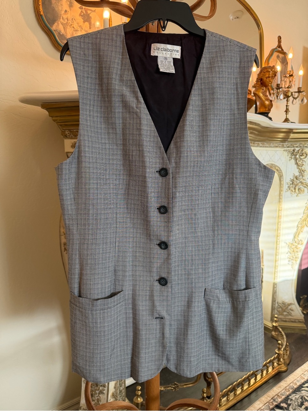 Y2K Liz Clairborne Plaid Button Front Vest Size 14 Dark Academia Librarian 90’s